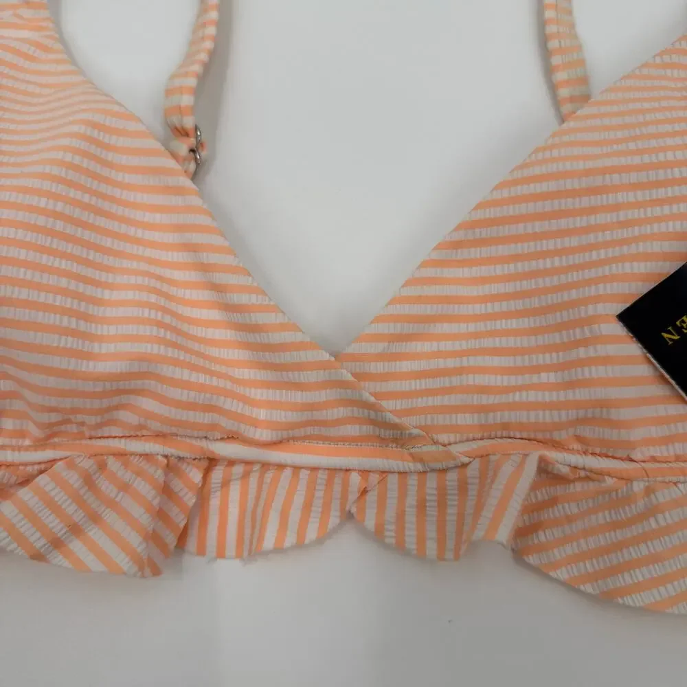 Polo Ralph Lauren Bikini Top SZ Small NWT Seersucker Ruffle Orange White Stripe